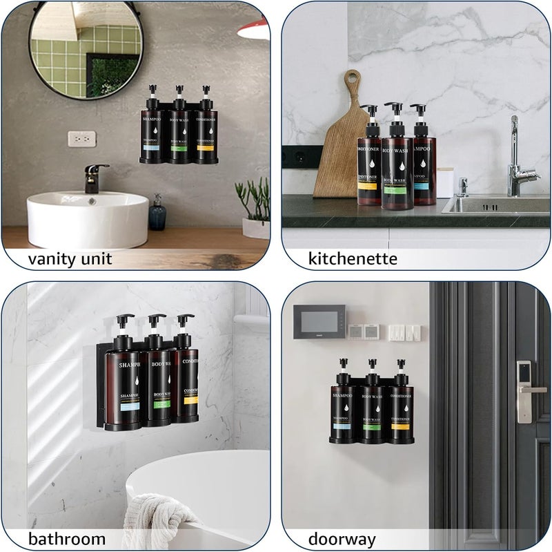 pollock Shampoo and Conditioner Dispenser Shower Soap Dispenser No Drill 3 Chamber, Shampoo Dispenser for Wall Mounted with Waterproof Labels, Wall Mounted Shower Soap Dispenser for Bathroom - Image 2